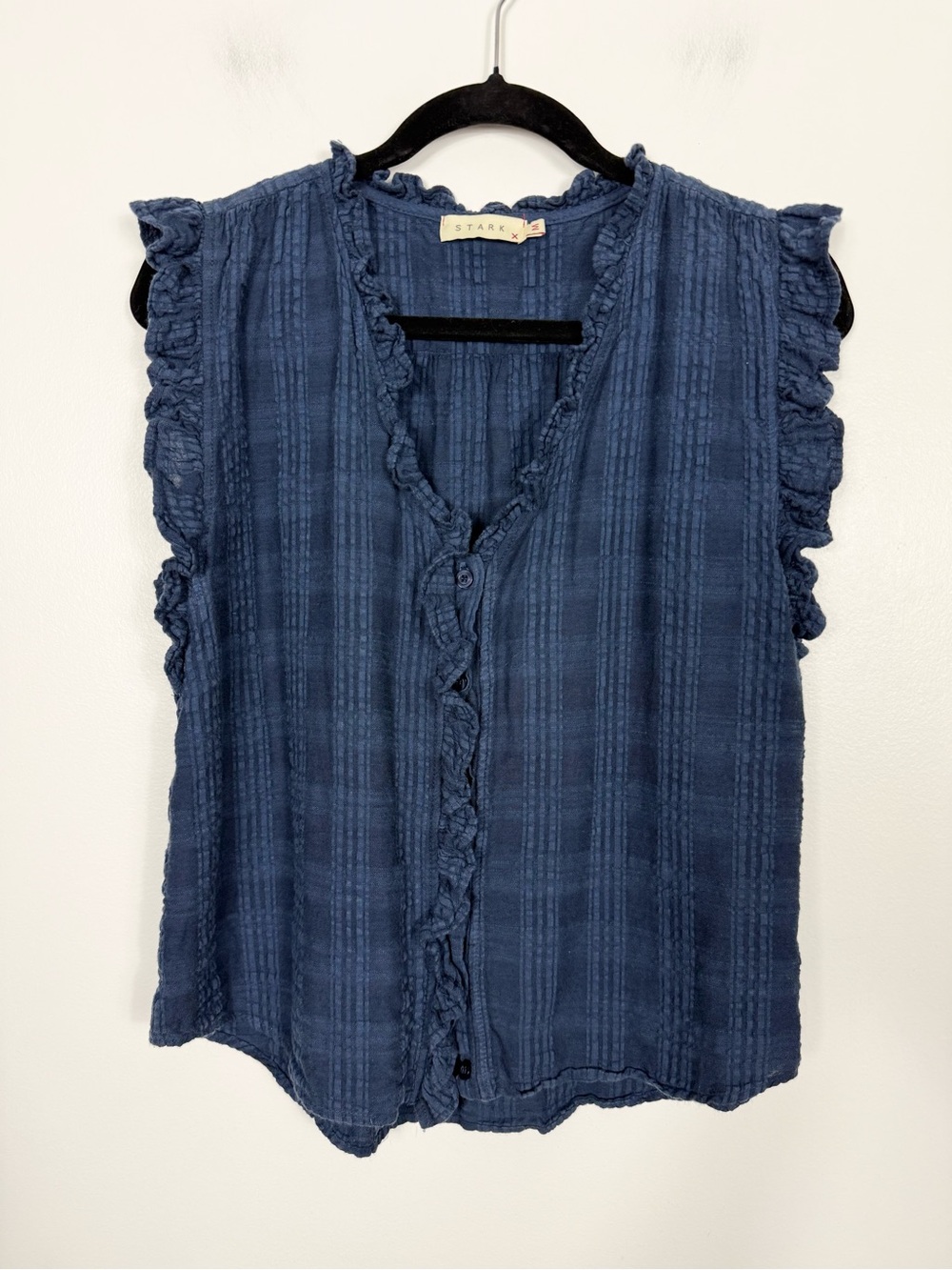 Stark X Blue Cotton Ruffle Sleeves Blouse Top Medium